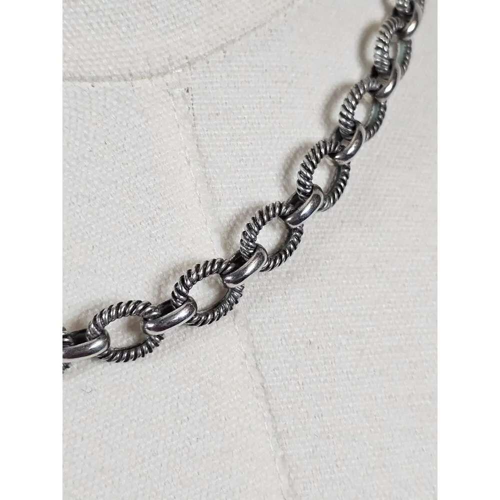 Michelle Albala Sterling Silver Twisted Rolo Cable Chain Toggle Necklace 18in - Picture 6 of 11